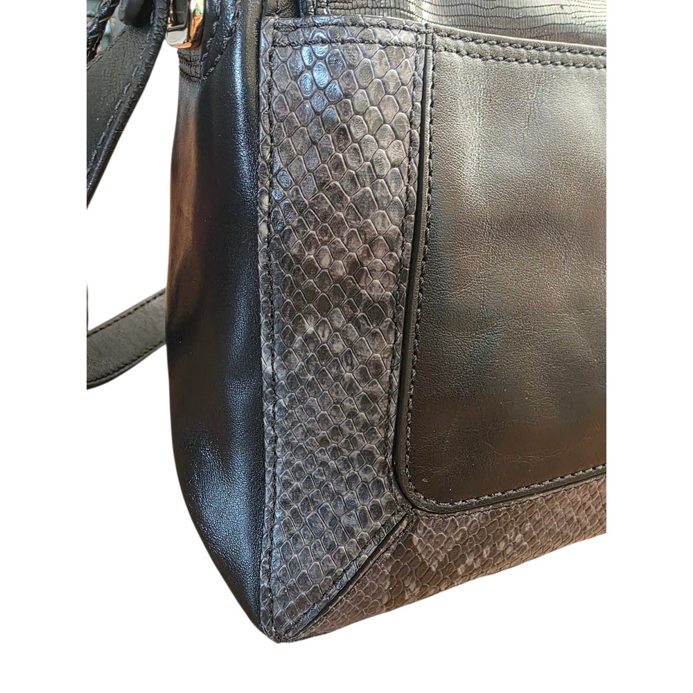 Cole Haan Black Leather Snakeskin Embossed Large Shoulder Bag Gold Turn Lock - Picture 7 of 13
